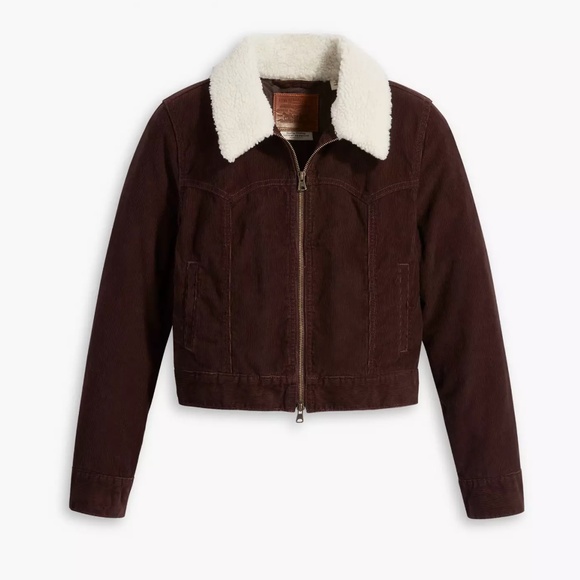 Like-New- Levi's Premium Slim Sherpa Brown Corduroy Trucker Jacket (XS) - Picture 1 of 16